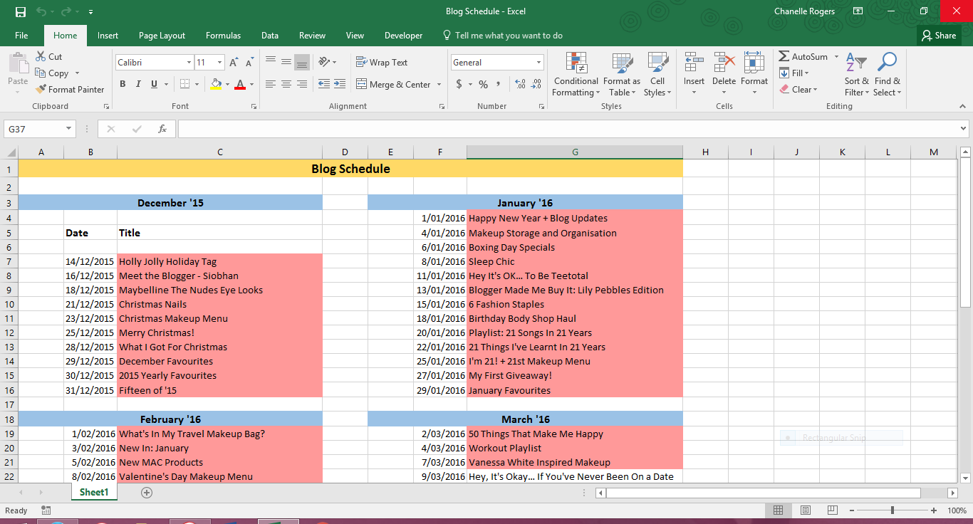 Excel Blog Schedule